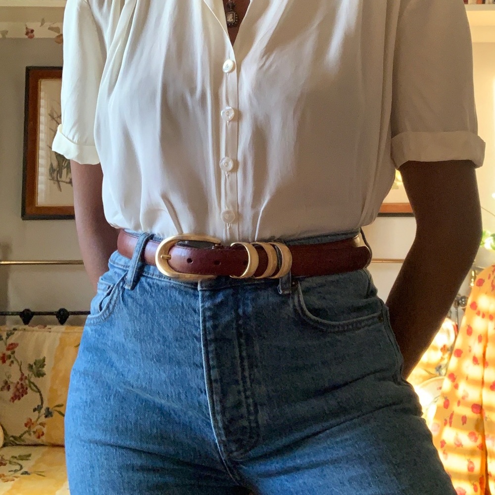 Vintage Italian Leather Belt with Brass Buckle